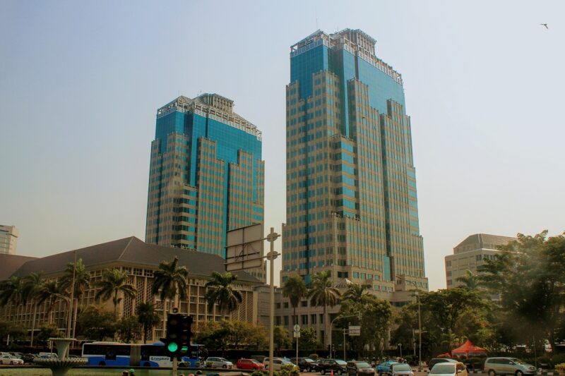 Two towers in the city of Jakarta, Indonesia.