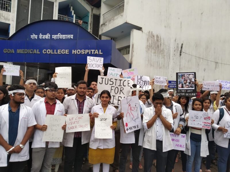 Doctors protest for a safe working environment at Goa Medical College in 2019.