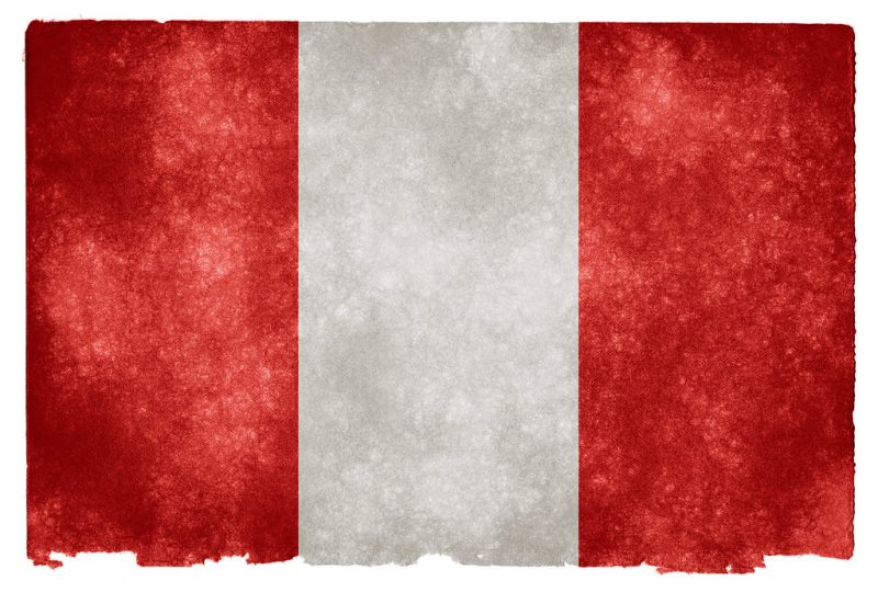A "grunge-textured" flag of Peru: three vertical stripes in red, white, and red.