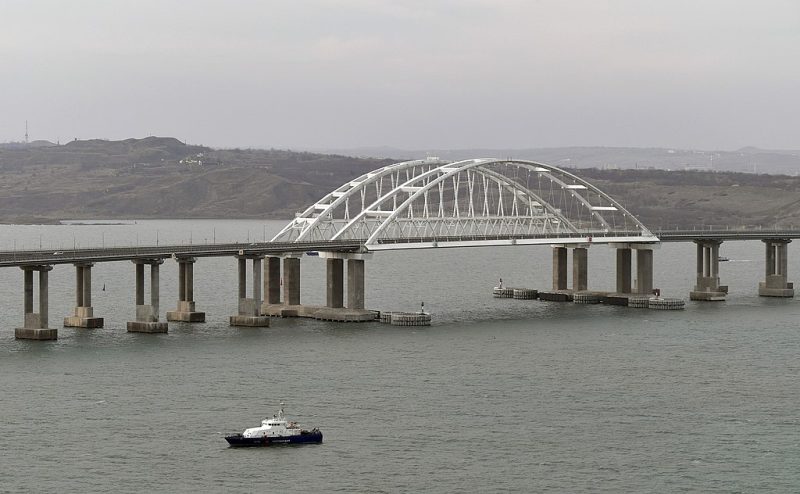 An aerial photograph of the Crimean Bridge.
