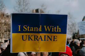 An "I stand with Ukraine" sign, photographed at a demonstration.
